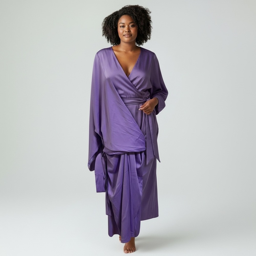 ASOS DESIGN Curve Purple Wrap Batwing Midi Dress Formal Elegant Plus Size US 24‎